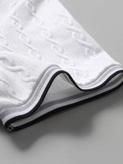 EGENSIO Chemise polo tricotée jacquard texturée pour hommes avec col et poignets côtelés, fermeture à boutons perlés noirs, formelle