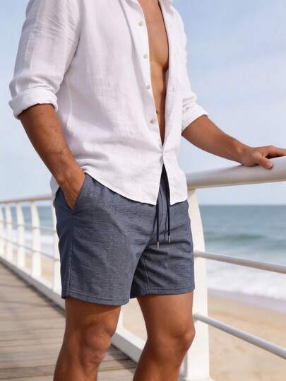 Naviga Onda Short de vacances style américain décontracté en faux lin doux pour la peau, pantalon de plage bleu marine premium, décontracté pour les vacances