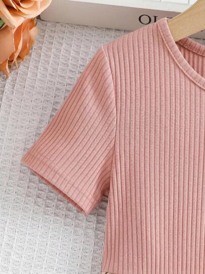 Emery Rose Kids Emery Rose Kids Robe décontractée pour jeune fille en tricot de couleur unie avec col rond et ourlet floral en tissu tissé