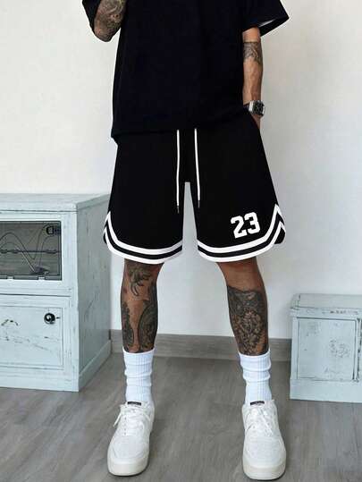 Short de basket imprimé 23 pour hommes, short de sport à taille avec cordon de serrage, convient pour le streetwear, les sports, la salle de gym et le port quotidien