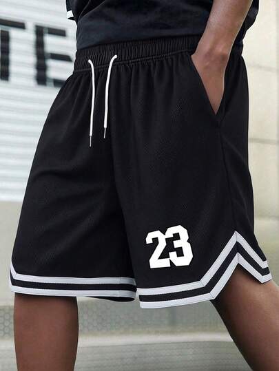 Short de basket imprimé 23 pour hommes, short de sport à taille avec cordon de serrage, convient pour le streetwear, les sports, la salle de gym et le port quotidien