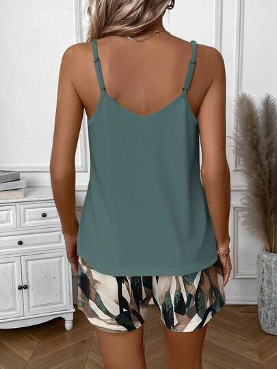 LUNE Ensemble décontracté pour femme composé d'un top camisole et d'un short de couleur unie pour tous les jours