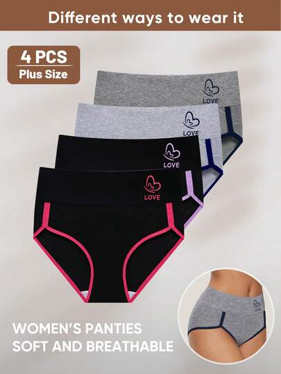 4 pièces/paquet Culottes taille haute pour femmes grandes tailles, couleurs contrastées, culottes triangulaires confortables, douces et