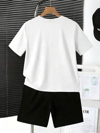 Ensemble T-shirt col ras-du-cou imprimé lettres Big Brother + Short, tenue d'été confortable et minimaliste pour garçons préadolescents