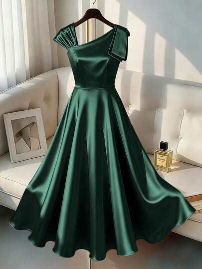 GlowEve Robe de soirée mode de couleur unie pour femmes grandes tailles, automne