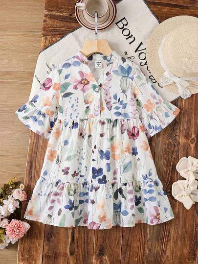 Emery Rose Kids Emery Rose Kids Robe décontractée à col montant tissé et motif floral pour jeune fille