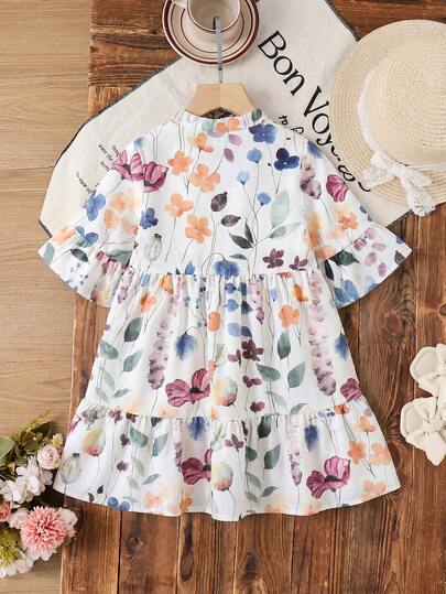 Emery Rose Kids Emery Rose Kids Robe décontractée à col montant tissé et motif floral pour jeune fille