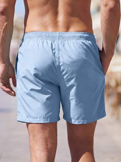 Manfinity KASUA Short de plage décontracté pour homme, couleur unie, taille à cordon de serrage, vacances et loisirs