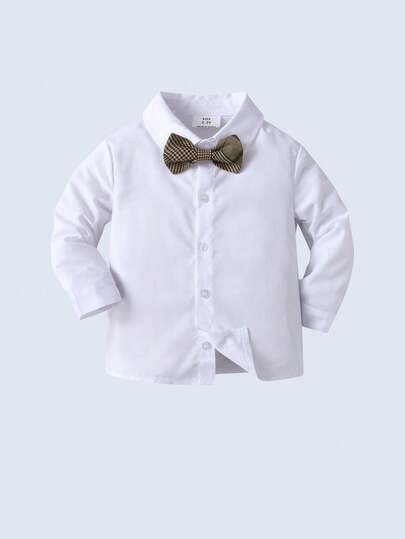BOARNSEORL Ensemble 3 pièces pour jeunes garçons gentleman avec chemise à manches longues, nœud papillon, veste de costume kaki et pantalon, élégant et à la mode, convient pour les fêtes d'anniversaire, les soirées, les mariages, les fêtes de pleine lune,