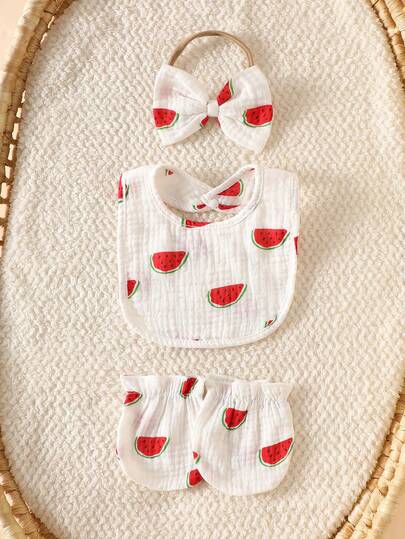 Ensemble cadeau pour bébé fille nouveau-né, nouveau romper blanc à imprimé pastèque d'été, manches bouffantes avec poignets élastiques, design de boutons asymétriques à l'avant pour un habillage facile, design de poignets de jambe élastiques, ensemble de