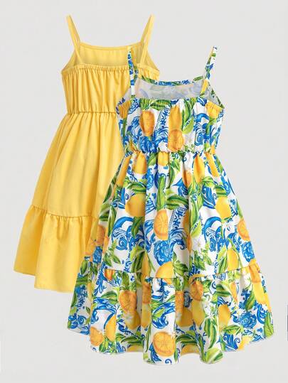 Robe à bretelles spaghetti pour filles, style bretelles spaghetti basique, encolure carrée avec des lignes simples et élégantes, coupe nette et rafraîchissante. Le ton jaune pur et brillant est lumineux et accrocheur, simple et propre, un autre style avec