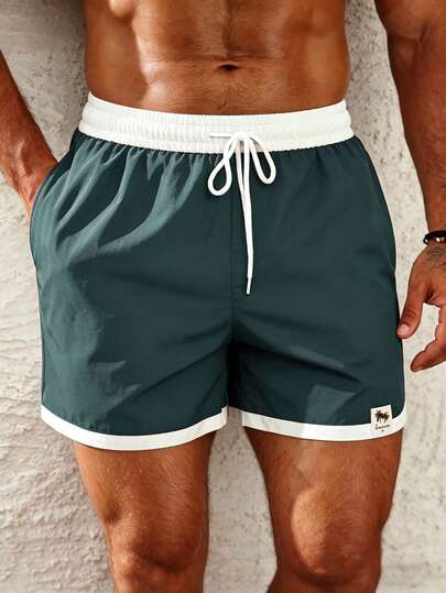 Manfinity KASUA Short de plage ensoleillé pour hommes avec cordon de serrage et couleurs contrastées, vacances