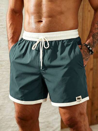 Manfinity KASUA Short de plage ensoleillé pour hommes avec cordon de serrage et couleurs contrastées, vacances