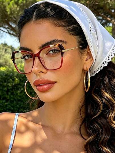 1 paire de lunettes transparentes à monture métallique carrée surdimensionnée en écaille de tortue, convenant pour la lecture quotidienne, les déplacements, les loisirs à la plage et d'autres occasions, lunettes transparentes de style rétro Y2K, cadeau dé
