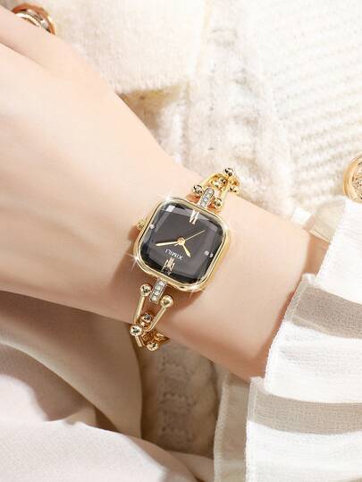 Montre cadeau pour femme, montre-bracelet élégante à quartz avec bracelet, cadran carré minimaliste à chiffres romains et strass, style décontracté mode (1 pièce/set), boîte de montre non incluse