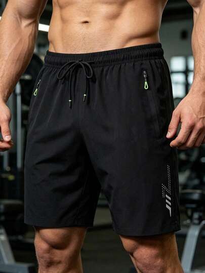 1 pièce Short de sport style boyfriend pour hommes, léger, doux et respirant, extensible 4 directions, motif éclair, pour la course, le fitness et l'entraînement d'été