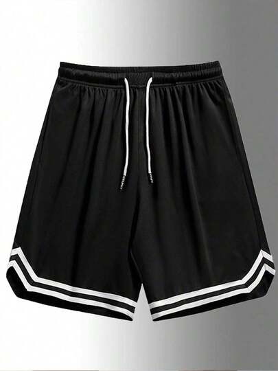 Shorts de sport pour hommes, shorts d'entraînement coupe ample avec poches latérales, design à ourlet rayé pour la salle de sport, le fitness, la course et les sports