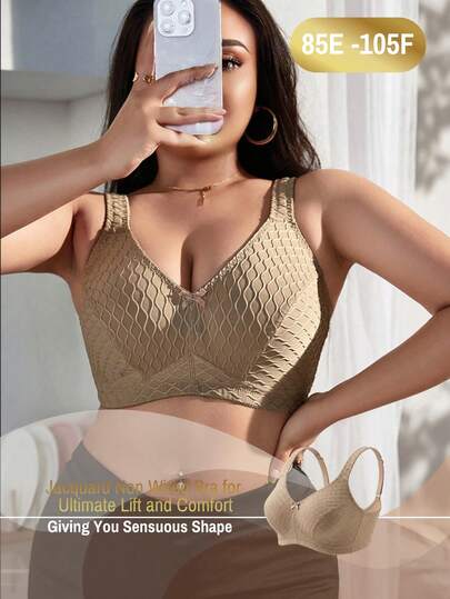 Soutien-gorge sans fil pour femmes de grande taille, doux et confortable, jacquard ondulé, décoration de nœud, éponge douce et bretelles réglables