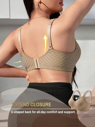 Soutien-gorge sans fil pour femmes de grande taille, doux et confortable, jacquard ondulé, décoration de nœud, éponge douce et bretelles réglables