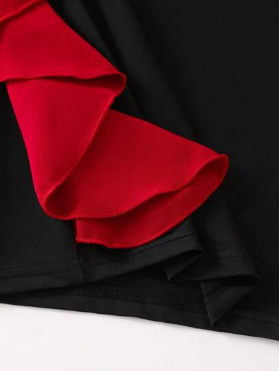 Elladie kids Robe noire côtelée avec nœud papillon bordeaux pour jeunes filles, tissu noir côtelé riche en texture, élégante et charmante. Nœud papillon surdimensionné contrastant en bordeaux, frais et charmant, style princesse doux. Coupe confortable, fa