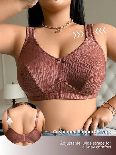 NudeFit Soutien-gorge pour femmes grande taille, 1 pièce, couleur unie, mode élégante, confortable, doux et brillant, jacquard, décoration de nœud, éponge douce avec bretelles réglables, sans armature