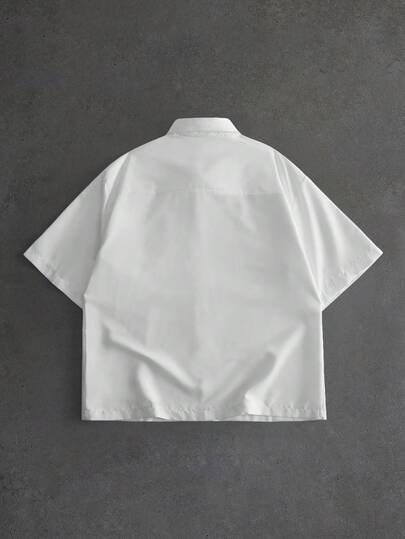 ROMWE MEN Essentials Chemise décontractée à manches courtes et design déstructuré pour hommes