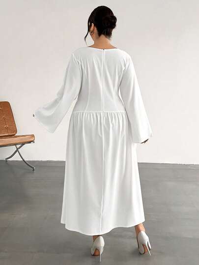 Firerie Robe décontractée élégante minimaliste pour femmes grande taille, robe blanche à manches longues, col bateau, coupe A-line ajustée en forme de X, tenue de printemps, automne, hiver, nouvelle tenue d'enseignante, style Old Money, tenue de travail é