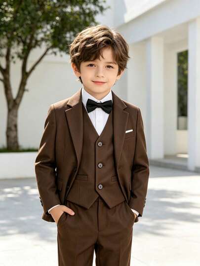 Ensemble de costume gentleman 4 pièces pour garçons - Blazer élégant, gilet, pantalon et nœud papillon, convient pour les mariages, les fêtes et les occasions formelles