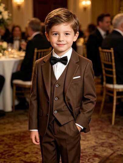 Ensemble de costume gentleman 4 pièces pour garçons - Blazer élégant, gilet, pantalon et nœud papillon, convient pour les mariages, les fêtes et les occasions formelles