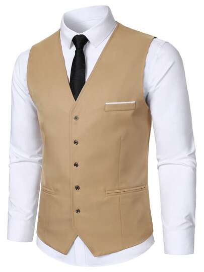Manfinity Mode Ensemble de gilet de costume, chemise et pantalon pour hommes, mode minimaliste convenant pour l'été, vêtements de mariage formels pour hommes, ensemble habillé, style old money, cérémonie