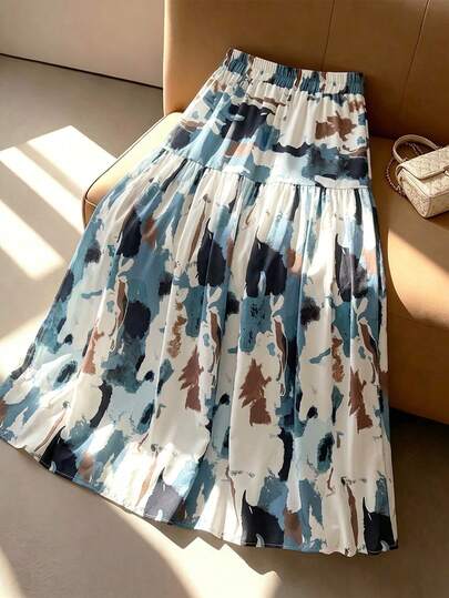 GlowEve Jupe longue évasée pour femme avec imprimé multicolore, taille élastique et patchwork, élégante et sophistiquée, convient pour la Saint-Valentin, la Fête du Travail, la rentrée scolaire des étudiants, les enseignants, les occasions formelles, les
