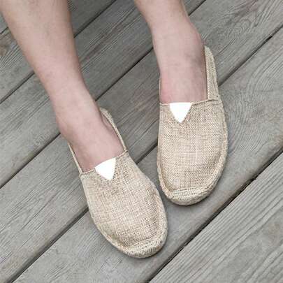 Chaussures de pêcheur en canevas avec semelle en corde de chanvre pour hommes, respirantes, absorbantes de la transpiration, résistantes aux odeurs, chaussures en paille à enfiler, chaussures tissées légères, chaussures de vacances décontractées, chaussur