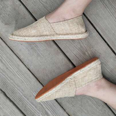 Chaussures de pêcheur en canevas avec semelle en corde de chanvre pour hommes, respirantes, absorbantes de la transpiration, résistantes aux odeurs, chaussures en paille à enfiler, chaussures tissées légères, chaussures de vacances décontractées, chaussur