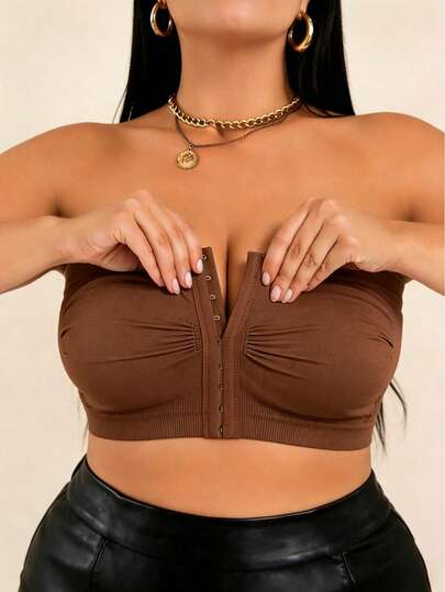 2 pièces Soutien-gorge bandeau sans fil EssElegance grande taille, design à fermeture avant, sans couture invisible, lingerie réglable au dos