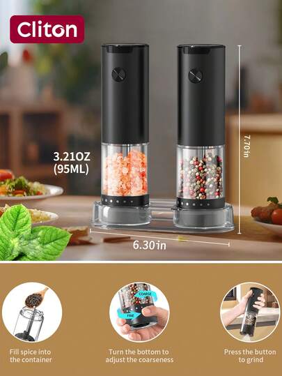 1 pièce Moulin à sel et poivre électrique en acier inoxydable, disponible en noir ou argent, unité seule ou coffret cadeau avec base de rangement, cadeau idéal pour Noël, Nouvel An, Saint-Valentin, cuisine, camping, broyage facile avec lumière LED