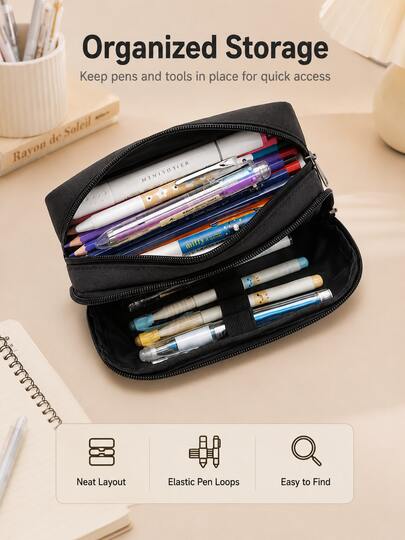 Étui à crayons/Pochette de papeterie/Sac à stylos-Pochette à crayons,Fournitures scolaires,École,Grande capacité, Zippé, Minimaliste et élégant, Léger et portable. Convient aux bureaux, aux écoles et aux bureaux; Idéal pour ranger les marqueurs, les stylo