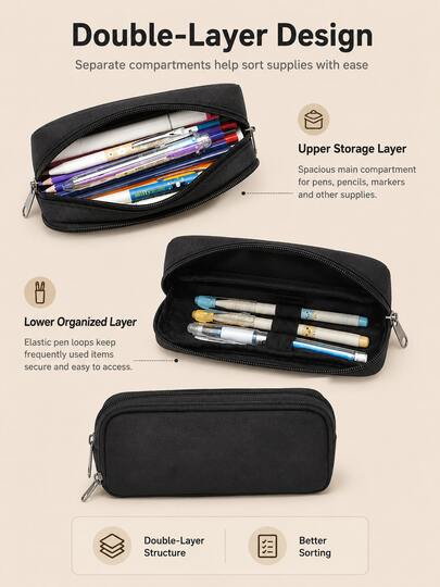 Étui à crayons/Pochette de papeterie/Sac à stylos-Pochette à crayons,Fournitures scolaires,École,Grande capacité, Zippé, Minimaliste et élégant, Léger et portable. Convient aux bureaux, aux écoles et aux bureaux; Idéal pour ranger les marqueurs, les stylo