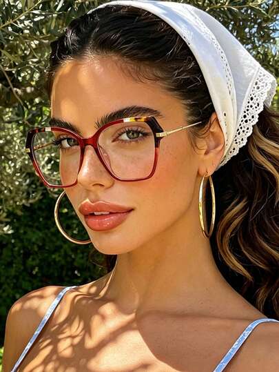 1 paire de lunettes transparentes à monture métallique carrée surdimensionnée en écaille de tortue, convenant pour la lecture quotidienne, les déplacements, les loisirs à la plage et d'autres occasions, lunettes transparentes de style rétro Y2K, cadeau dé
