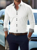 Manfinity Mode Chemise blanche à boutons manches longues pour hommes, chemise habillée élégante décontractée pour le bureau en été, détails texturés coupe régulière, Top mode et stylé, cérémonie