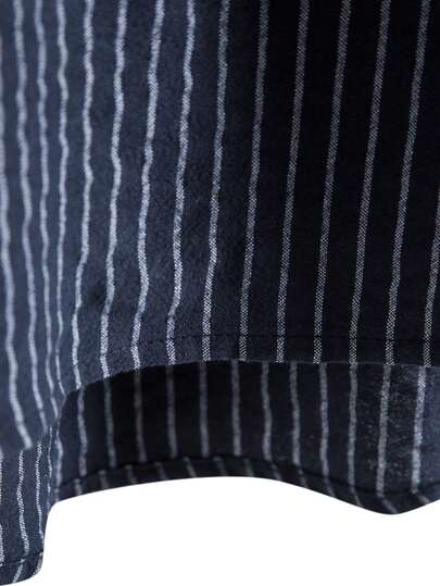 MENRIVO Homme Chemise à rayures à bouton asymétrique