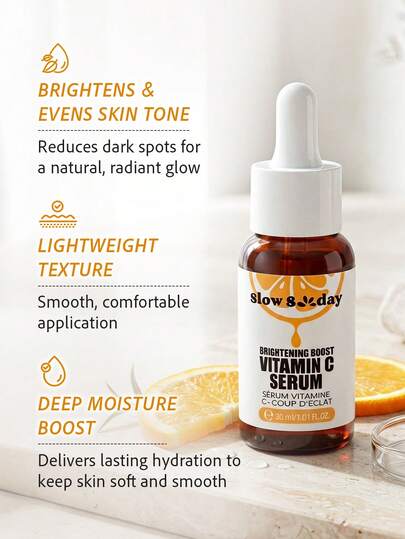 Sérum à la vitamine C Slow Sunday Brightening Boost, pour les taches brunes, pour un teint uniforme, pour les ridules, améliore le teint terne, base hydratante, base lissante et floutante minimisant les pores, soins de la peau coréens, convient pour l'été