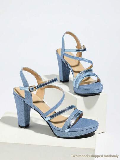 Queenigma Chaussures à talons hauts bleus au style Y2K brillant et doux, confortables et polyvalentes pour femmes. Sandales à plateforme, à talon épais, à bout rond, avec fermeture à boucle. Convient pour les fêtes, les rendez-vous, les vacances, les tenu