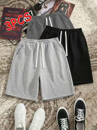 3 pièces Shorts décontractés d'été pour hommes - Taille élastique avec cordon de serrage, coupe ample et respirante pour le sport