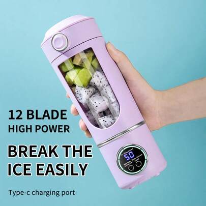 Ustensile de cuisine rechargeable par USB portable pour smoothie et milkshake, mini broyeur à glace, mode 3 vitesses, affichage numérique, 12 lames, 23,67 oz, capacité de batterie : 1500 mAh