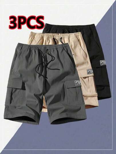 3 pièces Short décontracté à taille élastique pour hommes, short léger et respirant pour les sports de plein air, la course, la fitness et la plage. Polyvalent pour l'été