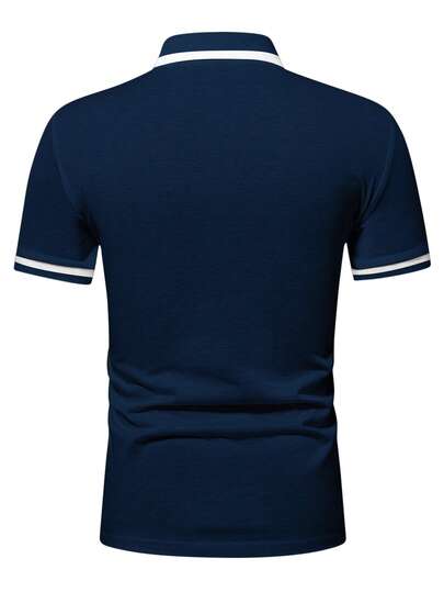 Calvornis Polo décontracté à manches courtes de couleur contrastée pour hommes, tenue de ville, cérémonie formelle