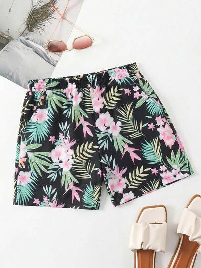 Swim Lushoire Bas de maillot de bain short imprimé floral pour femmes, convient pour les vacances d'été à la plage