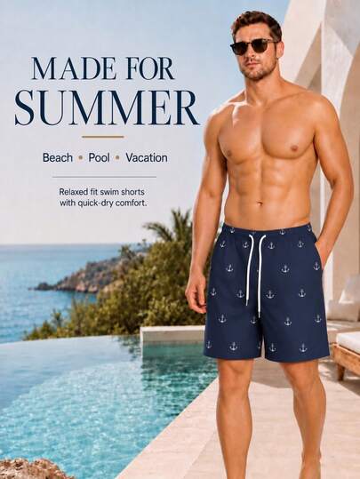 Short casual, de plage et pour les vacances quotidiennes pour hommes, avec élément océanique imprimé en 3D. Short avec cordon de serrage, simple couche sans doublure, style hawaïen