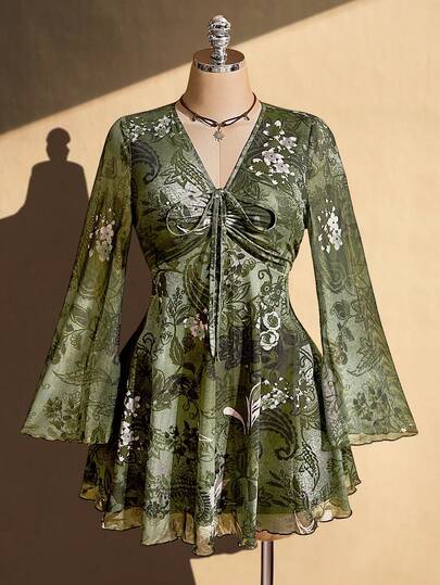ICON Robe imprimé cachemire vert grande taille pour femmes