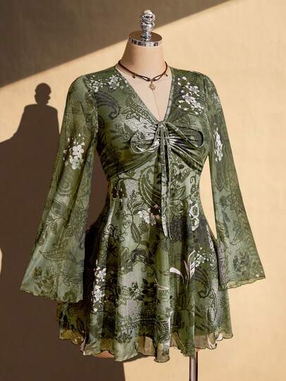 ICON Robe imprimé cachemire vert grande taille pour femmes